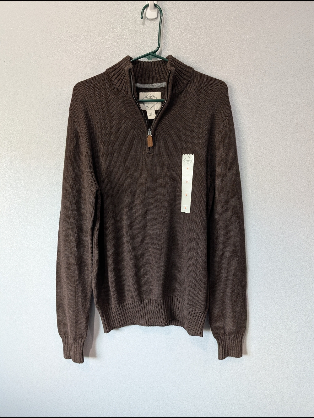 St. John's Bay Brown Half-Zip Sweater - Ribbed Mock Neck